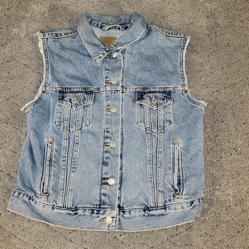 Vintage Levis Denim Jean Vest Medium Blue Trucker Retro 90s Biker 77434-0220
